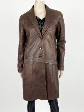 VTG Jabason Genuine Lambskin Leather Coat OOAK Distressed Brown Drop Waist S Med